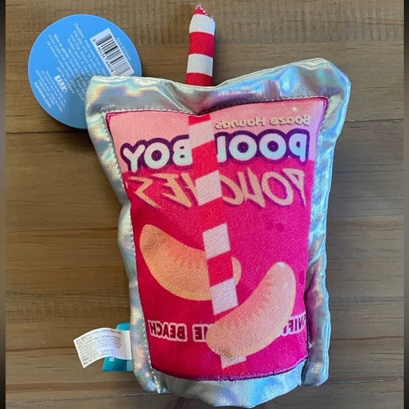 Pool Boy Pouch Summer Drink Squeaky Crinkle Bark Box Dog Toy - Picture 5 of 9